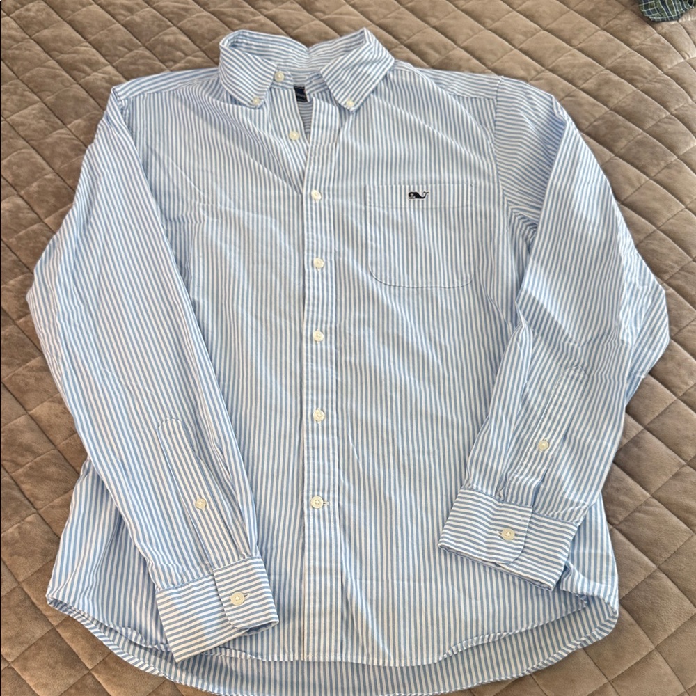 Vineyard Vines Light Blue and White Striped Button-Down Shirt